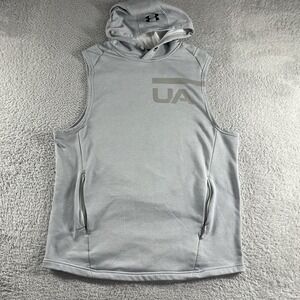 Under Armour Hooded Sleeveless Shirt Mens Large Gray Sweater Hoodie Gym Workouts
